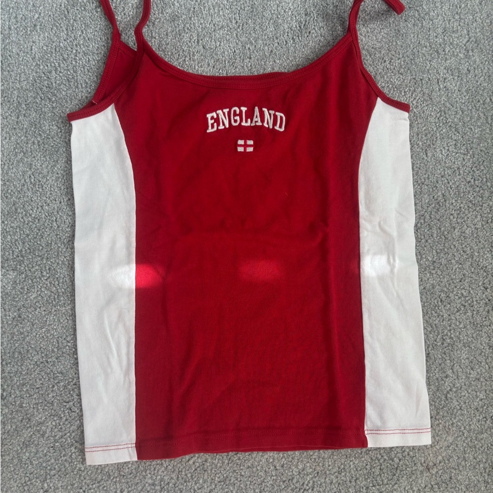 Brandy Melville Red and White England Tank Top
